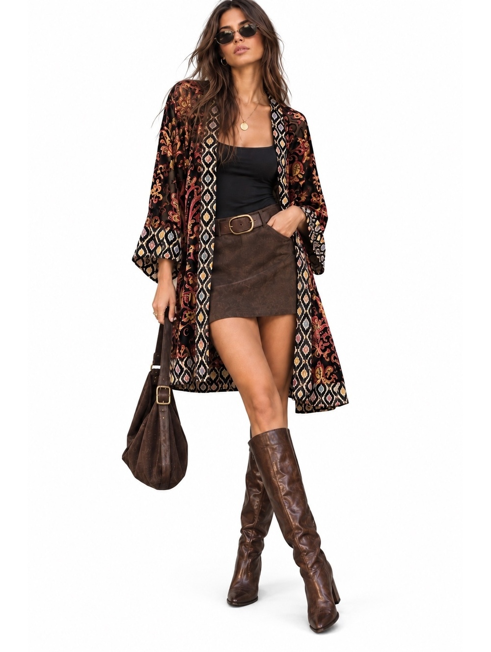 Soft Surroundings Women's Velvet Burnout Kimono Jacket Black Floral S/M